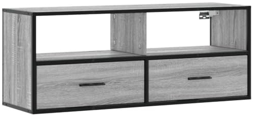 Mhdvray Mobile TV da parete, mobile TV industriale in grigio sonoma, 100 x 31 x 39,5 cm, mobile basso sospeso con struttura in metallo, mobile multimediale per soggiorno