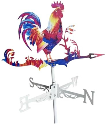 QLECXZI Banderuola segnavento dinamica a forma di gallo colorato per prato esterno, fornisce un bellissimo e pratico indicatore della direzione del vento,