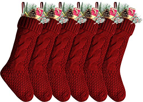 Kunyida Pack 6,18 Unique Burgundy Knit Christmas Stockings