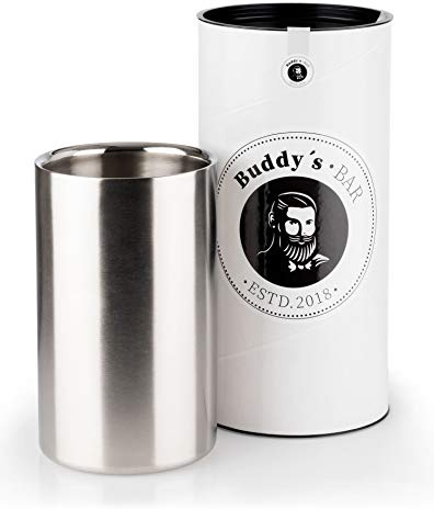 Buddy's Bar – vinkylare/champagnekylare stål, flaskkylare tillverkad av dubbelväggigt rostfritt stål, innerdiameter 10 cm, höjd 20 cm, frostad