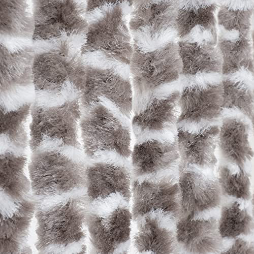 Moritz Rideau de porte, en velours, fait en chenille, 100 x 230 cm, blanc et taupe, rigide, peut servir de moustiquaire dans une caravane, au camping