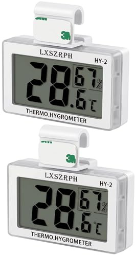 2 packs Accurate Reptile Thermometer Hygrometer, Self‑Adhesive Digital Temperature Humidity Meter with ℃/℉ Switch, Mini LCD Gauge for Terrarium Vivarium Bearded Dragon Tank Accessories (2 packs)