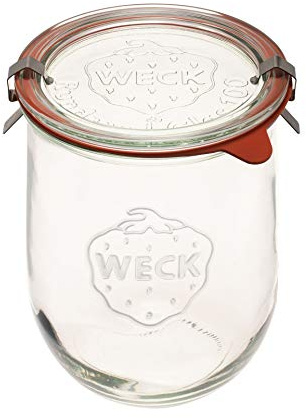 Weck Tulip Jar - Sour Dough Starter Jars for Sourdough - 1 x WECK 745 Large Clear Jar with Wide Mouth - 1 Liter Includes Glass Lid, rubber seal and steel clips