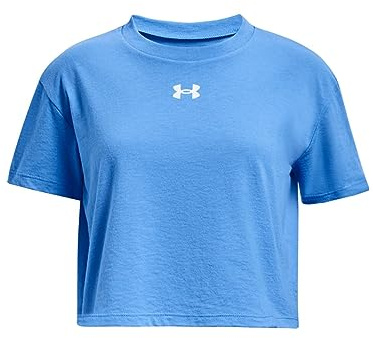 Under Armour Girls Crop Sportstyle Logo Short SleeveDISC, (464) Water / / White, Large