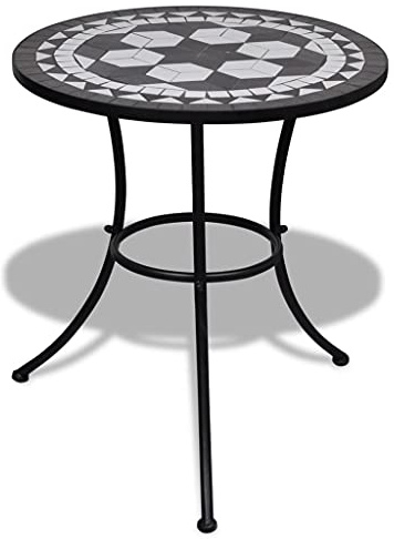 FIRBNUS Mesa de Bistrot negra y blanca de 60 cm con mosaico, mesa de bar, mesa de café, mesa de mosaico de jardín, mesa de hierro redonda, mesa redonda