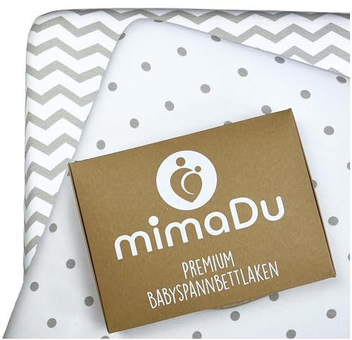 mimaDu - 2er Set Spannbettlaken aus Baumwolle Oeko-Tex 70x140 cm auch für 120x60, 140x70 - Bettlaken für ovale & eckige Kinderbetten, Babybetten - Baby Spannbetttücher für Gitterbetten