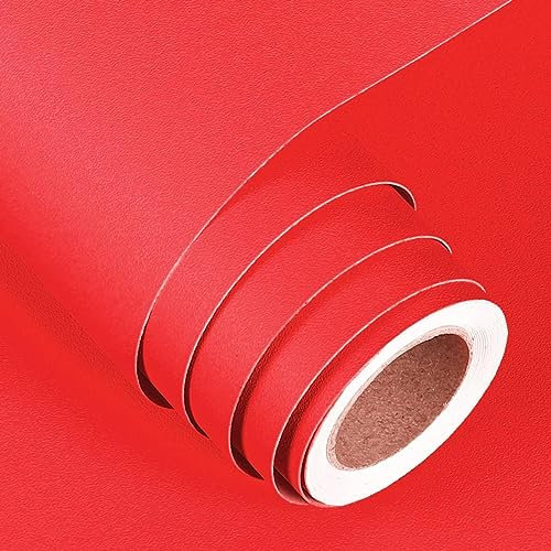 FunStick Papel Pintado Pared Rojo Navidad Papel Tapiz para Cocina Pared Papel Adhesivo para Muebles Cocina Rojo Vinilo Adhesivo para Armarios Papel Pintado Autoadhesivo Pared Dormitorio Rojo 30CM×5M