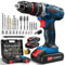 FAHEFANA 21V Cordless Hammer Drill with 2 Batteries 2.0Ah, 25+3 Torque, 2-Speed Electric Impact Screwdriver Set, LED Light Combi Drill for Home and Garden