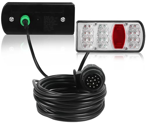 Yuanjoy 2 Pcs LED Trailer Rear Light Set, IP65 Waterproof 13-Pin Trailer Plug Adapter with 5-Metre Cable, 12v 24v Lighting Set with E-Mark for Truck, Caravan, Van, Tractor
