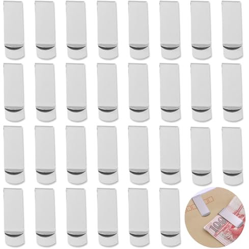 30 Stück Geldklammer, BOSOIRSOU Edelstahl Brieftasche Kreditkartenhalter Geldklammer für Männer Frauen, Geschäftskartenhalter Tasche für Vordertasche Minimalistische Brieftasche Clip - Silber