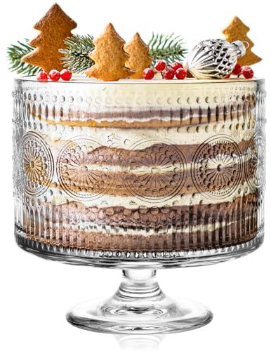 BIMUYI Cuenco de cristal con pedestal, 3250 ml, cuenco vintage para servir centro de mesa, plato de postre con pies para pasteles en capas, frutas, ensalada