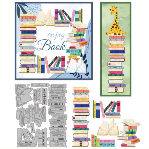 GLOBLELAND Stacked Books Cutting Dies Metal Retro Layered Book Backgrounds Frame Shakers Cutting Die Template Paper Cutting Dies for Scrapbooking Card Making Crafts Paper Cards