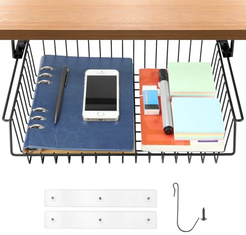 QWORK® Tiroir sous table en métal, capacité de charge de 5 à 10 kg, tiroir sous le bureau, peut être utilisé dans les bureaux, les cuisines