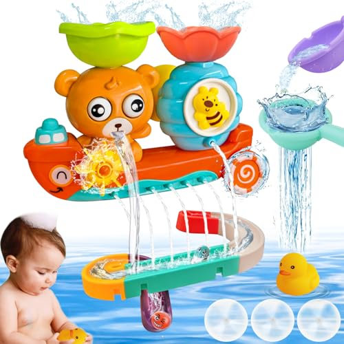 Badewannenspielzeug, Badespielzeug Kinder, Wasserspielzeug Kinder ab 1 2 3 Jahre, Kinderdusche Wasserspielzeug, Badewannen Spielzeug mit Kugelbahn, Schwimmbad Spielzeug zum Kinderbaden Geeignet