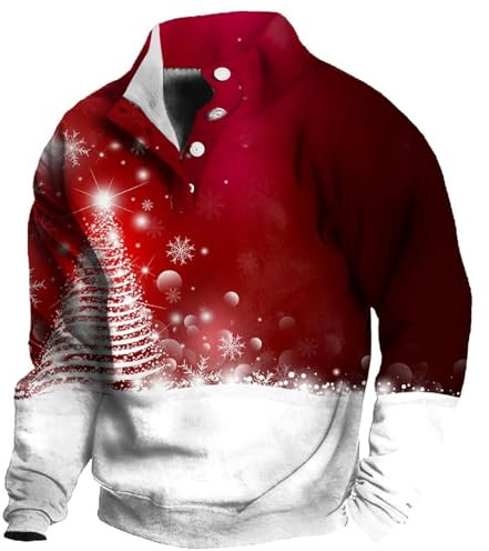 Herren Hoodie Weihnachtspullover Cooler Pullover Weihnachtspullover Rentier Lustig 3D Männer Ugly Christmas Langarm Sweater Sweatshirt Christmas Kapuzenpullover mit Tasche Hoody (Red, XXL)