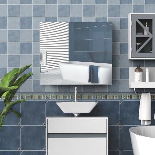 HOMCOM Armoire Murale Salle de Bain avec Miroir, 70 x 60 cm, Blanc | Meuble Salle de Bain, Armoire de Toilette, Étagère Réglable