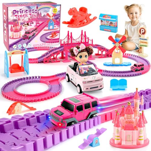 iKidiki Cadeau Fille 3 4 5 6 7 8 Ans, Circuit Voiture Enfant Jouet Fille 3-8 Ans Circuit Voiture Electrique Jeu Fille 3-8 Ans Train Electrique Enfant Cadeau Fille 3-8 Ans Anniversaire Cadeau Noël