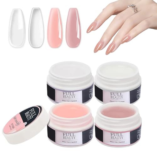 4x15ml Aufbaugel für Gelnägel,UV Gel zur Nagelverlängerung & Modellage,Acrylgel Set in Milky White,Rose,Nude & Clear,Farbgel & Versiegelungsgel für professionelle Nagelkunst