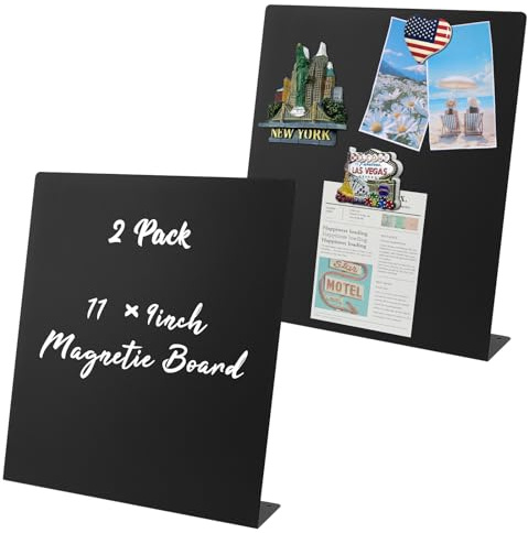 2 Pack Magnetic Board,Magnet Board,Metal Magnetic Bulletin Board,Magnet Display Stand for Home, School, Kitchen, Office (Black)