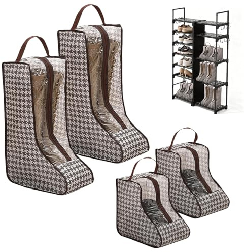 Boot Bags For Cowboy Boots,Boot Bags For Travel,Dustproof Hanging Organizer for Cowboy Boots And Short boots, Portable Travel Shoe Protector for Garage And closet Thousand Birds Grid (2Tall+2Short)