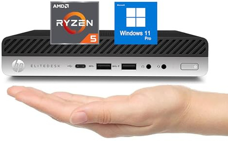 HP EliteDesk 705 G4 Mini Desktop PC Computer, AMD Quad-Core Ryzen 5 Pro 2400G, 8GB RAM, 256GB SSD, RJ-45, RX Vega11 1010MB, Windows 11 Pro (Refurbished)