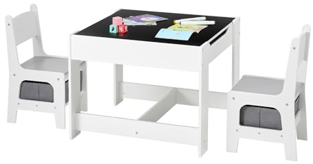 VEVOR Kindertisch mit 2 Stühlen & Stoffaufbewahrungsbox unter den Stühlen, Maltisch Set zum Lesen Lernen Zeichnen Schreiben, Kindersitzgruppe Kindertagesstätte, Basteltisch Spieltisch Schreibtisch