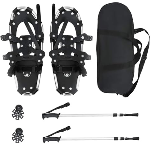 vidaXL Racchette da Neve 3 in 1 con bastoni da Trekking Argento e Nero, Giardino e terrazza, Attrezzatura da Neve Regolabile, Attrezzatura Sportiva Invernale, Set da Trekking, Accessori per climi fre