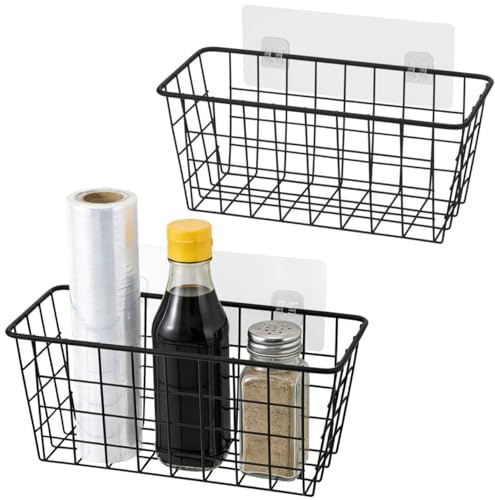 Toplife Adhesive Hanging Wall Baskets,Kitchen Cabinet Door Organizer 2 Pack