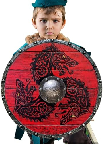 Medeltida cosplay-sköld - autentiskt träskydd, fantasy-rustning | hantverkskampssats, krigare festtillbehör | Dekorativt rekvisita lätt och hållbart för användning