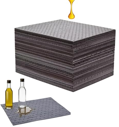50 stycken oljesugdukar universella oljeabsorberande kuddar, 25 x 33 cm oljesugdukar oljebindningsmatta, absorberande oljesughanddukar oljedräneringsmatta för oljedroppar för verkstad garage kök
