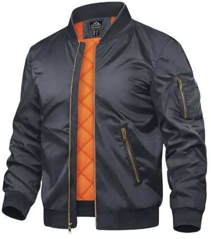 TACVASEN Casual Jackets Men UK Windbreaker Casual Bomber Jacket Pilot Winter Jacket Cold Autumn Jackets Hiking Coat Jacket Full Zip Jackets Zipper Pocket Grey