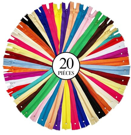 KGS Fermeture éclair pour L'artisanat de Couture | 20 couleurs | Taille: 13 CM / 5 pouces | 20 pièces/paquet | Fermetures éclair multicolores pour sacs, robe, housse de coussin, bricolage.