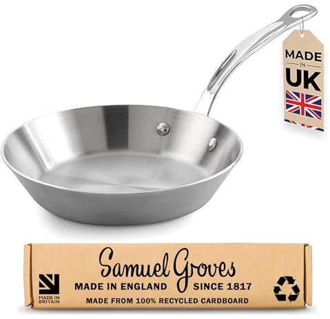 Samuel Groves - Classic Stainless Steel Tri-Ply Frying Pan - Rapid Heat Distribution - Suitable for All Hobs, Including Induction Made in England (26cm)
