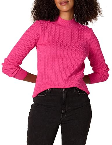 Amazon Essentials Pull Torsadé Léger Coupe Classique à Manches Longues et Col Montant Femme, Rose Vif, L