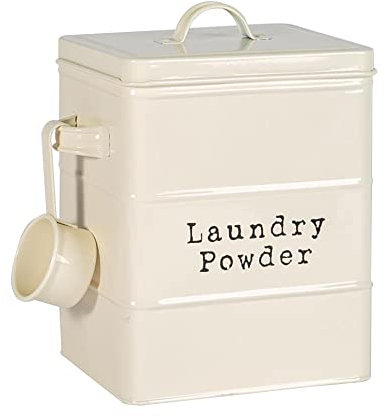 Harbour Housewares Washing Powder Storage Container Tin - Cream - Steel Vintage Industrial Under Sink Storage Caddy Cupboard Organiser for Laundry Detergent Pods, Dish Washer Tablets
