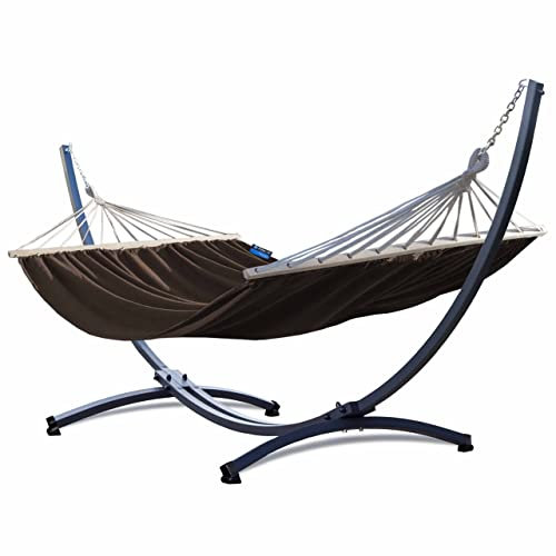 Potenza Outdoor Hängematte mit Gestell für 2 Personen I Stabhängematte XXL 220x160, 200kg I Hängemattengestell 220kg Wetterfest (Braun, Basic Gestell Graphit)
