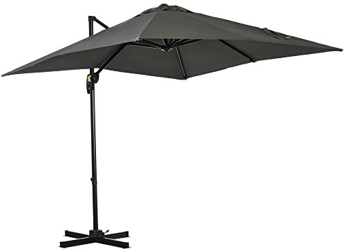 Outsunny Parasol déporté carré inclinable manivelle avec pied en métal dim. 2,5L x 2,5l m alu. polyester haute densité gris