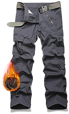 siyecaoo Women's Cargo Trousers Winter Warm Fleece Lined Cotton Hiking Trousers Multi Pockets Outdoor Trousers Workwear Zip Army Military Relaxed Fit Trekking Trousers Grey 8 Day 38, gray, 12