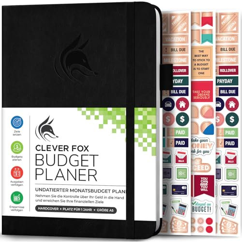 Clever Fox Budget Planner - Ausgaben Tracker Botizbuch. Monatliches Budgetierungsjournal, Finanzplaner und Rechnungsbuch zur Kontrolle Ihres Geldes, A5 - Schwarz (Deutsch)