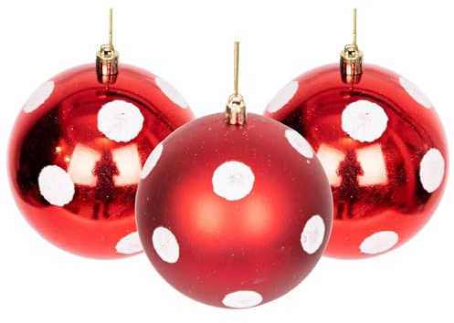 10cm/6Pcs Christmas Baubles Shatterproof Red White Polka Dots, Christmas Tree Decorations Ball Ornaments Balls Xmas Hanging Decorations Holiday Decor - Shiny,Matte,Glitter