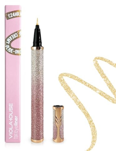 VIOLA HOUSE Glitter Eyeliner Liquido, Tenuta Fino a 24H, Trucco Liquido Glitterato per gli Occhi, Waterproof, Vegan& Cruelty-Free. (GIALLO)