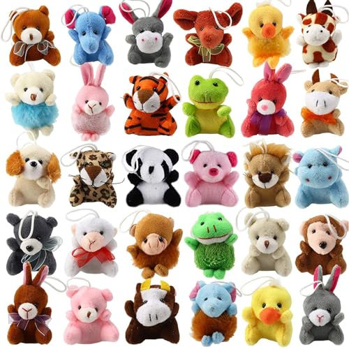Celestia 30 Pack Mini Plüschtiere Set, Kuscheltier Tiere Schlüsselring Anhänger, Mini Plüsch Schlüsselanhänger Kinder, plüsch schlüsselanhänger für Kinder Osterspiele Klassenzimmer Preise