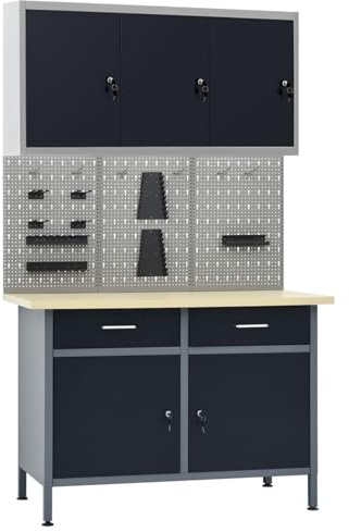 LAPOOH Arbetsbänk med 3 verktygsväggar och 1 väggskåp, arbetsbord, svetsbord, maskinställ,