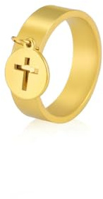 Caiduoduo Bague croix pièce de monnaie pendentif classique mode hip hop femmes hommes anneaux en acier inoxydable