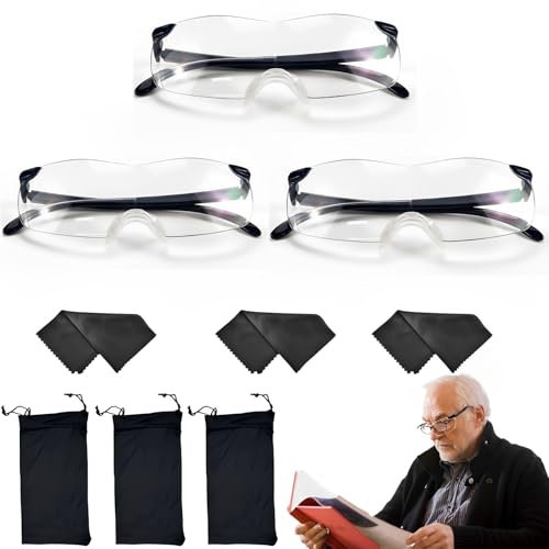 3 Stück Lupenbrille Mit 3 Brillenbeutel Und 3 Brillenputztuch, Vergrößerungsbrille, Lupenbrille Für Brillenträger, Handwerk, Reparatur, Lesen 300%500%800% DREI Arten von Brillenvergrößerung