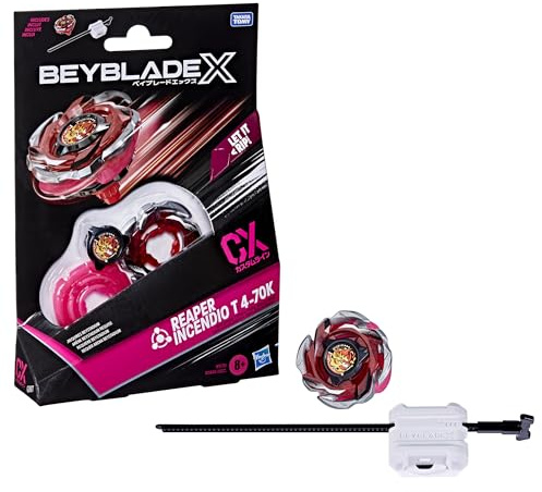 Bey Blade X Reaper Incendio T 4-70K CX Starter Pack Set, Balance Type Top and Launcher; Authentic Takara Tomy Battle Tops Games, Toys for Boys and Girls 8+