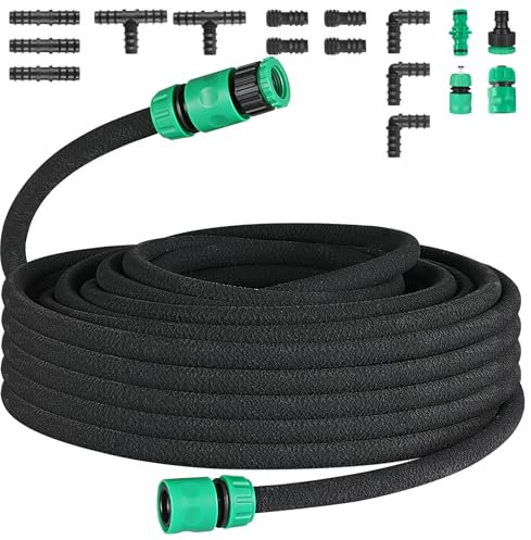 Tuyau Poreux, Tuyau Microporeux pour Irrigation Goutte à Goutte, Tuyau Économiseur d'Eau pour Arrosage, Jardins, Pelouses, Terrasses, Flexible Irrigation Kit (30m)
