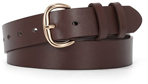 JASGOOD Women Leather Belt for Jeans Pants Gold Buckle Lady Casual Dress Waist Belt，Coffee