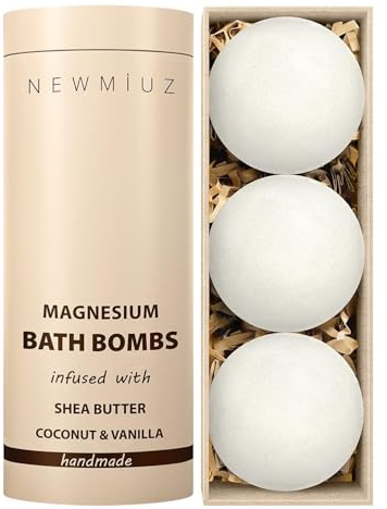 Magnesium Bath Bombs Post Workout Recovery Sore Muscles Tension Epsom Salt Bath Infused with Vanilla SheaButter Coconut Perfect Stocking Stuffers Gift
