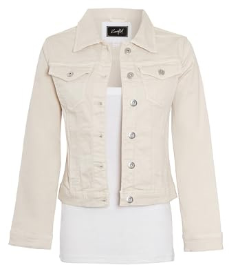 kraftd Women's Denim Jackets Casual Summer Long Sleeve Jacket | Ladies Button Up Slim Fit Stretch Denim Coat With Collared Neckline And Pockets